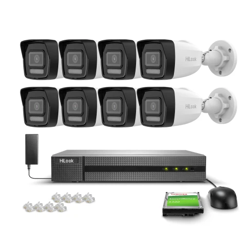 Kit di monitoraggio 8x IPCAM-B2-30DL Full HD, PoE, Hybrid Light 20/30m MD 2.0 Hilook Hikvision