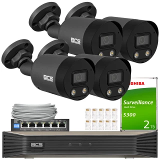 Kit di videosorveglianza BCS Point 4x BCS-P-TIP28FWR3L2-Ai2-G NightColor, ADC, funzioni intelligenti