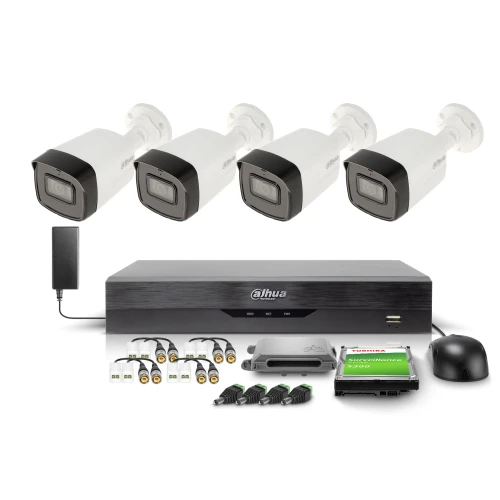 Monitoraggio set DAHUA 4x HAC-HFW1509TLM-A-LED-0360B-S2, Registratore a 4 canali XVR5104HS-4KL-I3