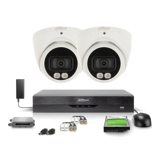 Kit di monitoraggio con telecamera dome 5 Mpx HAC-HDW1500TRQ-0280B-S2 e accessori
