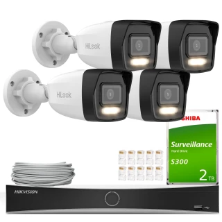 Kit di videosorveglianza HiLook Hikvision 4x IPCAM-B8-30DL 4K Smart Hybrid-Light 30m, Rilevamento, H.265+