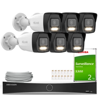 Set di videosorveglianza HiLook Hikvision 6x IPCAM-B8-30DL 4K Smart Hybrid-Light 30m, Rilevamento, H.265+