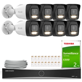Kit di videosorveglianza HiLook Hikvision 8x IPCAM-B8-30DL 4K Smart Hybrid-Light 30m, Rilevamento, H.265+
