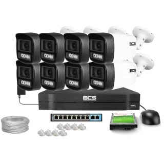 Set di videosorveglianza IP BCS Line 8x BCS-L-TIP14FCL5-Ai1, 4Mpx, NightColor 2.0, WhiteLight