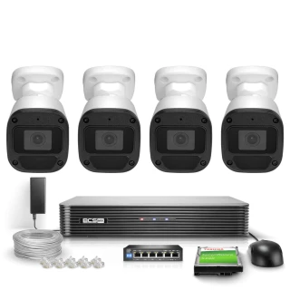 Kit di sorveglianza per aziende e abitazioni 4x BCS-B-TIP12FR3(2.0) Full HD IR 30m Microfono PoE Disco 1TB