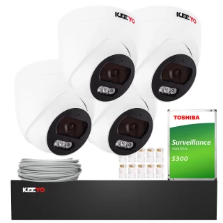 Kit di sorveglianza IP KEEYO 4x LV-V-IP4M25DF-B 4Mpx, PoE, IR 25m, Audio, AI