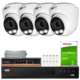 Set di monitoraggio KEEYO 4x LV-V-IP8M3AF-DL 4K Funzioni Ai