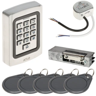 Kit di controllo accessi ATLO-KRMD-512, alimentatore, serratura elettrica, carte di accesso