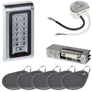 Kit di controllo accessi ATLO-KRM-821, alimentatore, serratura elettrica, carte di accesso
