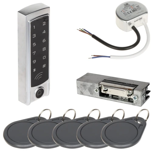 Kit di controllo accessi ATLO-KRM-823, alimentatore, serratura elettrica, carte di accesso