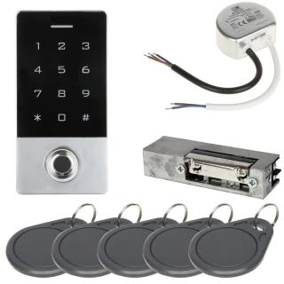 Kit di controllo accessi ATLO-KRMF-511, alimentatore, serratura elettrica, carte di accesso