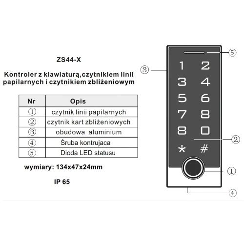 Set di controllo accessi - lettore di impronte digitali con portachiavi Vidos ZS44-X Tuya Smart Wi-Fi