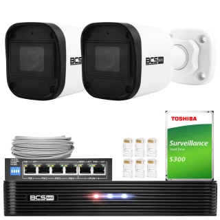Kit di monitoraggio 2 telecamere BCS-B-TIP15FR3(2.0) 5Mpx IR 30m Audio PoE 1TB