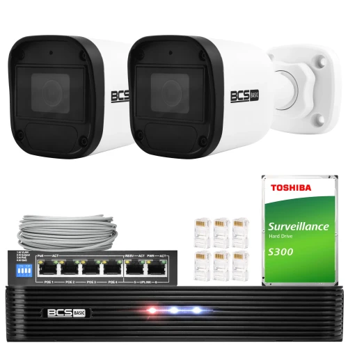 Kit di monitoraggio 2 telecamere BCS-B-TIP15FR3(2.0) 5Mpx IR 30m Audio PoE 1TB