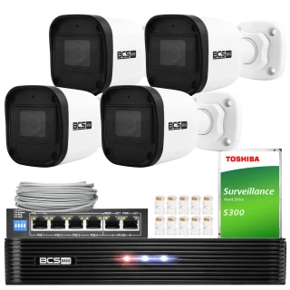 Kit di monitoraggio 4 telecamere 5Mpx BCS-B-TIP15FR3(2.0) 5Mpx IR 30m PoE 1TB Audio