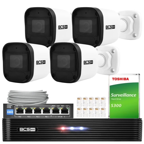 Kit di monitoraggio 4 telecamere 5Mpx BCS-B-TIP15FR3(2.0) 5Mpx IR 30m PoE 1TB Audio