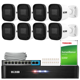 Set di videosorveglianza 8x BCS-B-TIP15FR3(2.0), BCS-B-NVR1001(2.0) 5Mpx IR 30m PoE 1TB Audio