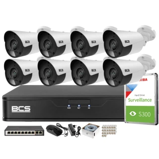Kit di monitoraggio con 8 telecamere 5MPx BCS-P-TIP15FSR5 IR 30m, Registratore, disco, switch PoE