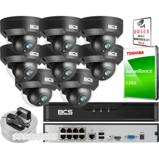 Kit di monitoraggio 8x BCS-P-DIP25FSR3-Ai2-G 5MPx IK10 IR 30m, Starlight, audio, antivandalo