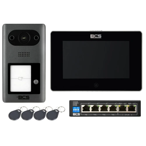 Set videocitofono IP BCS-PAN1401G-S Monitor 7" BCS-MON7300B-S + 4 portachiavi